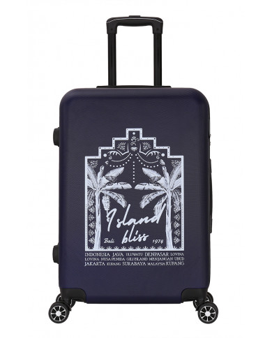 Valise Moyenne 4 roues 65cm rigide - TROPICAL DREAM - DEELUXE - Bleu Marine