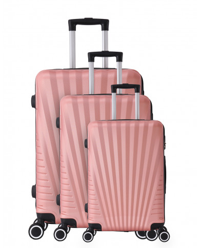 Set de 3 valises 4 roues ABS - Elegance - Trolley ADC - Rose
